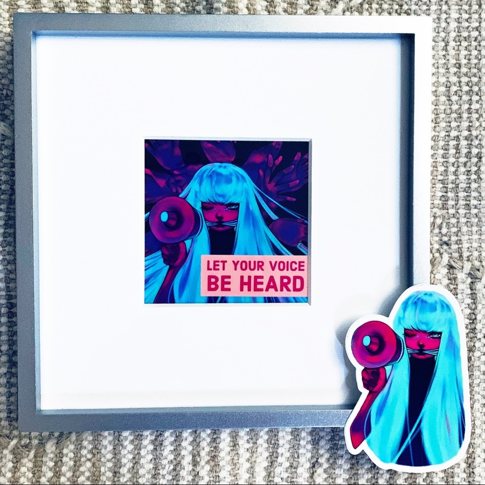 Frame 8”x8” + Pin/Sticker -Let Your Voice Be Heard